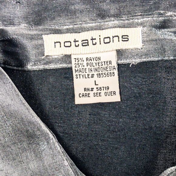 Silver Mercury Button Down Blouse Diamond Buttons Sz L - Picture 6 of 7